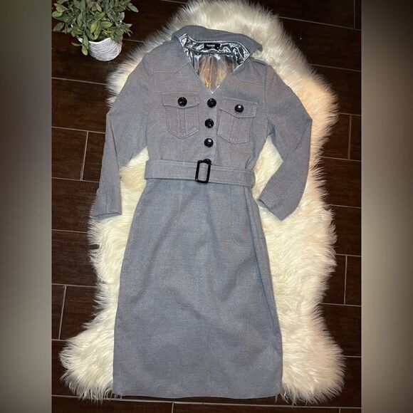 Clocolor grey trench coat belted pencil dress sz medium - Picture 1 of 8